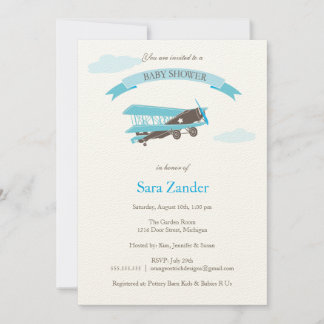 Invitación Baby Shower al avión - Azul y Marrón