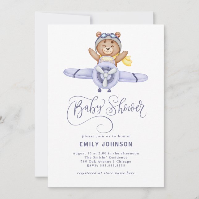 Invitación Baby Shower al avión Teddy Bear (Anverso)