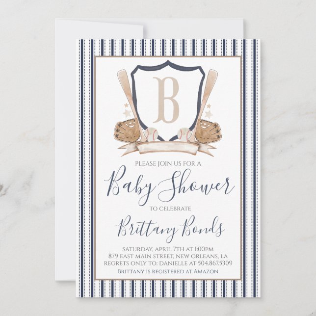 Invitación Baby Shower al béisbol moderno (Anverso)