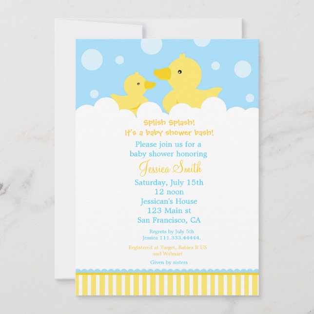 Invitación Baby Shower al chica del pato rocoso (Anverso)