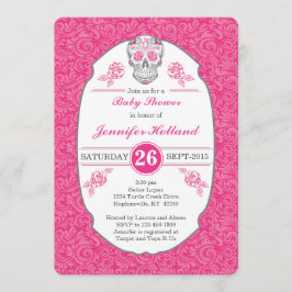 Invitación Baby Shower al cráneo de damasco brilla