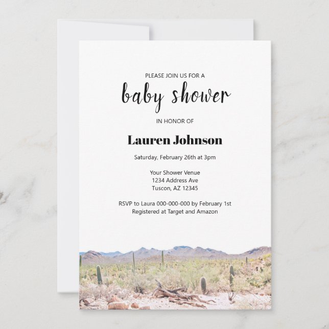 Invitación Baby Shower al desierto de Arizona (Anverso)