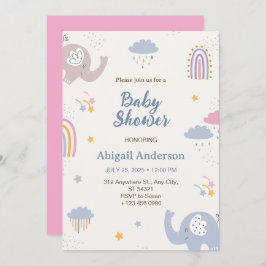 Invitación Baby Shower al Elefante Adorable Rainbo