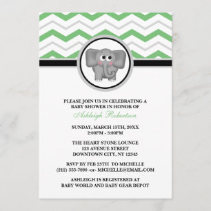 Invitación Baby Shower al elefante verde gris Chev