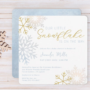 Invitación Baby Shower al invierno con copo de nie
