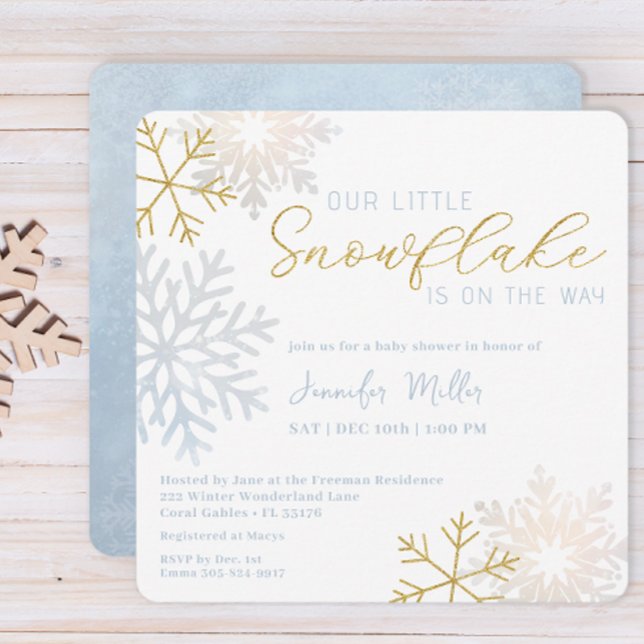 Invitación Baby Shower al invierno con copo de nie (Icy Blue Winter Baby Shower)