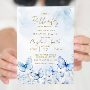 Invitación Baby Shower al Jardín de mariposas azul