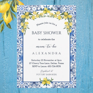 Invitación Baby Shower al limón azul mediterráneo