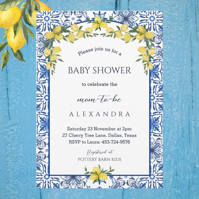 Invitación Baby Shower al limón azul mediterráneo (Subido por el creador)