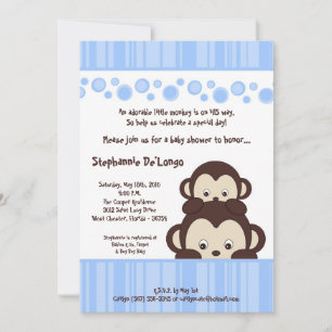 Invitación Baby Shower al mono pop azul de niño 5x