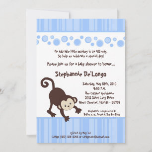 Invitación Baby Shower al mono pop azul de niño 5x