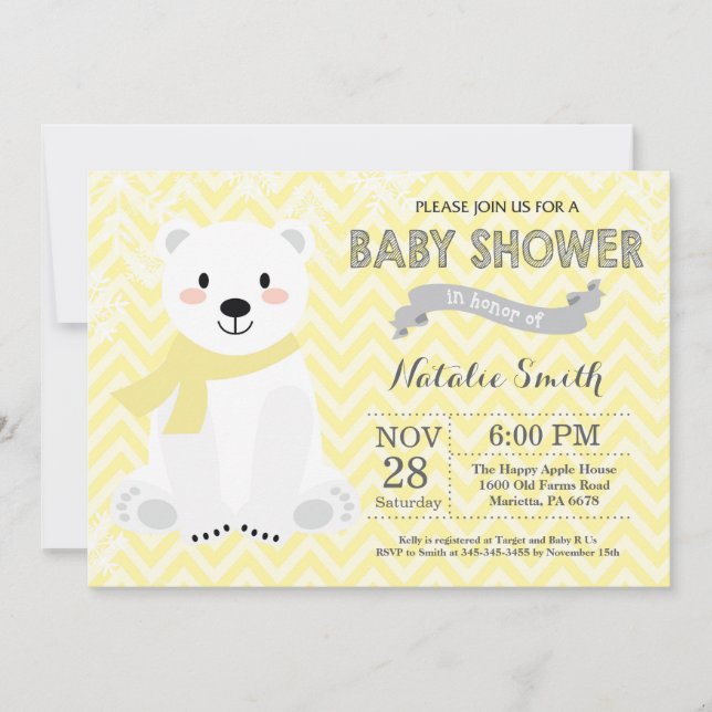 Invitación Baby Shower al oso polar amarillo inver (Anverso)