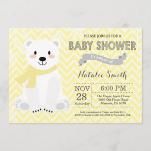Invitación Baby Shower al oso polar amarillo inver
