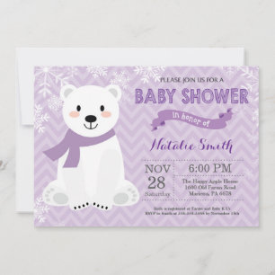 Invitación Baby Shower al oso polar invernal púrpu