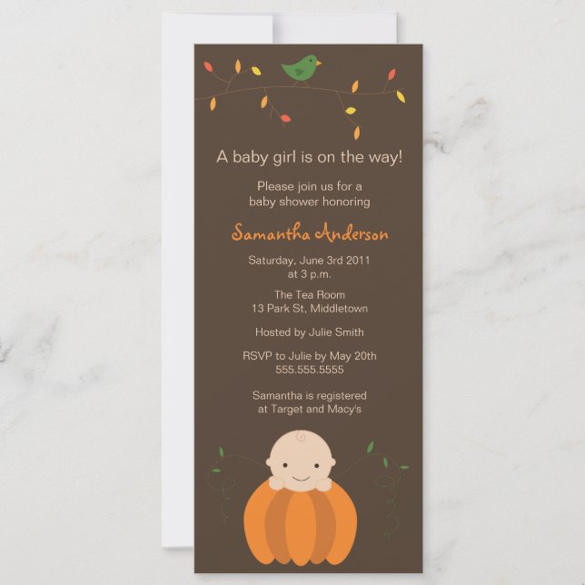 Invitación Baby Shower al otoño moderno - Chica (Anverso)