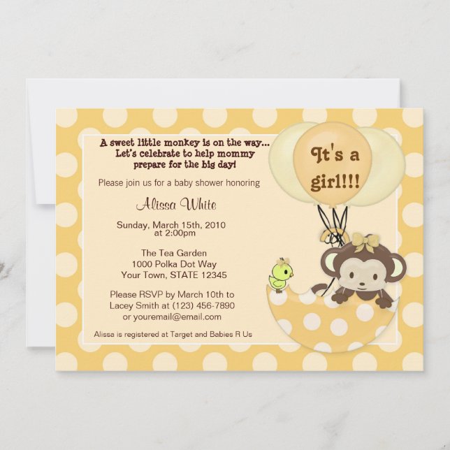 Invitación Baby Shower al Paraguas del mono (Anverso)