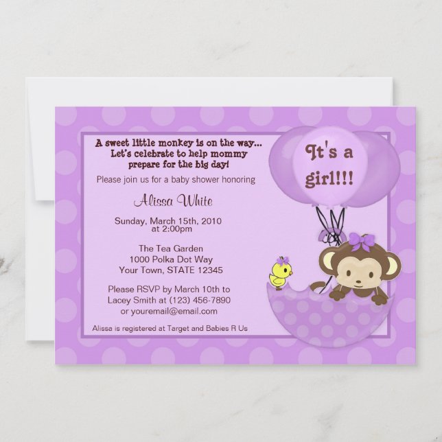 Invitación Baby Shower al Paraguas del mono (Anverso)
