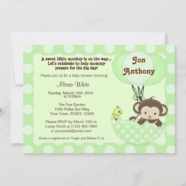 Invitación Baby Shower al Paraguas del mono (Anverso)