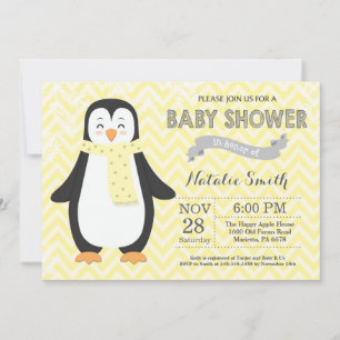 Invitación Baby Shower al pinguino amarillo invier