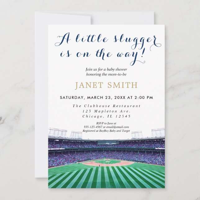 Invitación Baby Shower al tema del béisbol (Anverso)