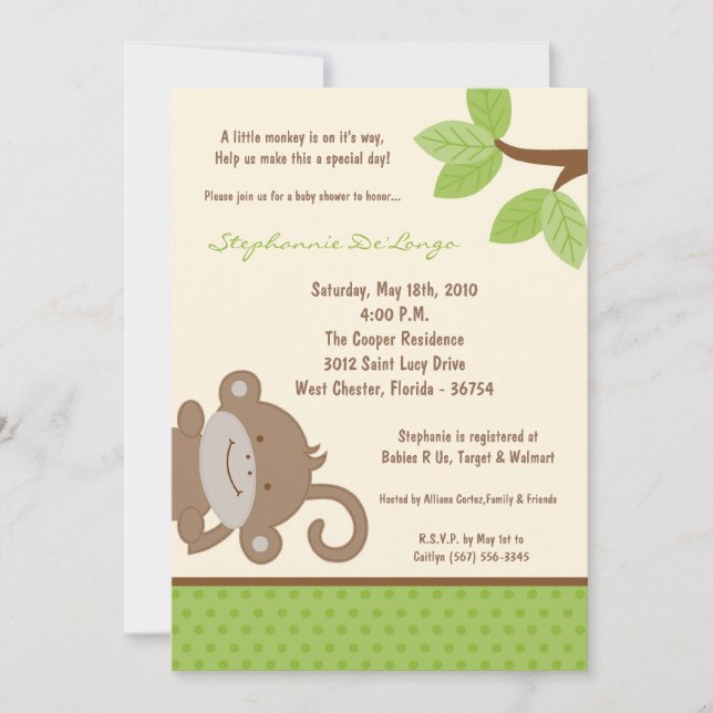 Invitación Baby Shower al zoológico de la jungla d (Anverso)