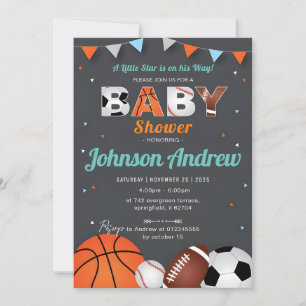Invitación Baby Shower All Star para deportes simples persona