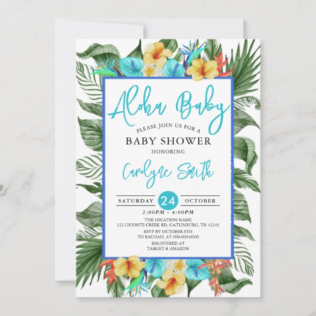 Invitación Baby Shower Aloha Hawaiano Tropical Boy (Anverso)