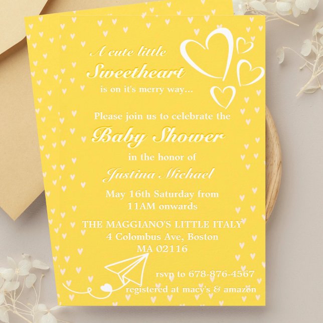 Invitación Baby Shower amarilla de Little Hearts (Subido por el creador)