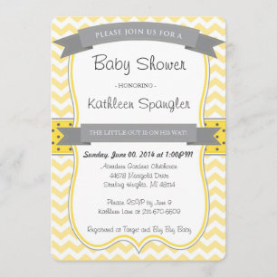Invitación Baby Shower amarilla y gris