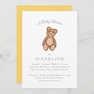 Invitación Baby Shower amarillo clásico de oseo de peluche
