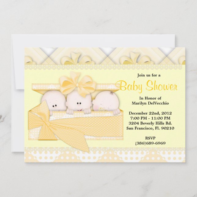 Invitación Baby Shower amarillo dulce (Anverso)