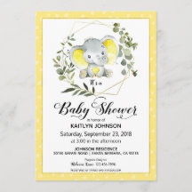 Baby Shower amarillo elefante moderno
