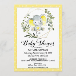 Invitación Baby Shower amarillo elefante moderno
