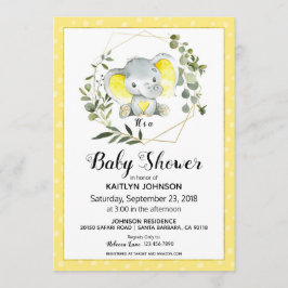 Invitación Baby Shower amarillo elefante moderno