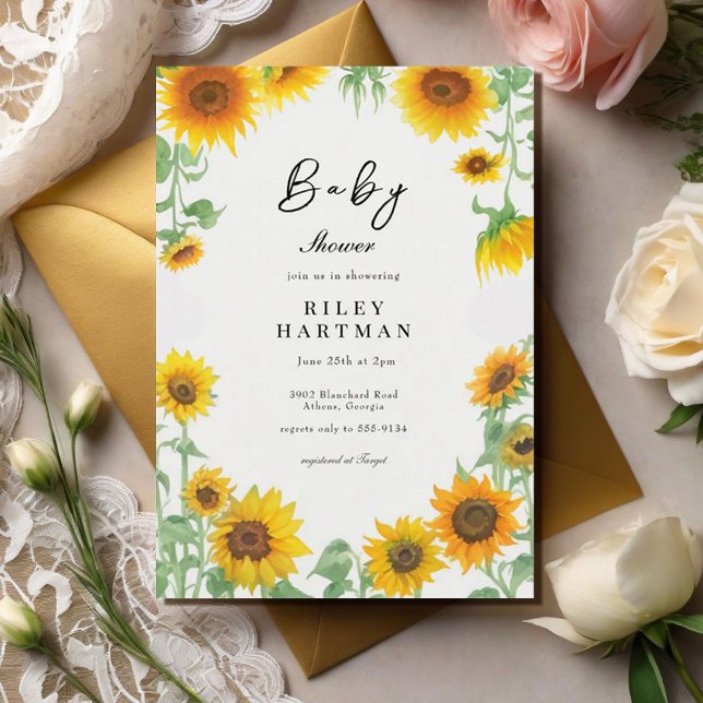 Invitación Baby Shower amarillo elegante girasol sunny (Subido por el creador)