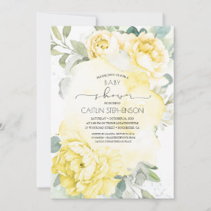 Invitación Baby Shower amarillo floral suave de la vegetación