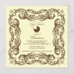 Invitación Baby Shower amarillo marrón vintage
