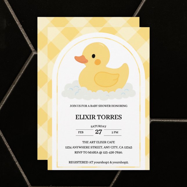 Invitación Baby Shower amarillo moderno de goma dudoso (Subido por el creador)
