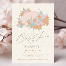Invitación Baby Shower amarillo paraguas floral colorido