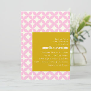 Invitación Baby Shower amarillo rosado geométrico retro moder