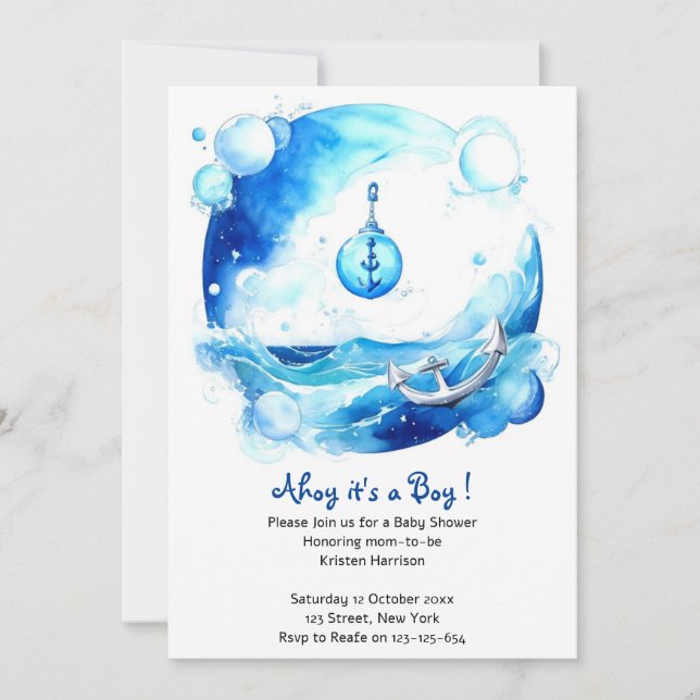 Invitación Baby Shower Anchored Love Nautical Boy (Anverso)