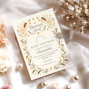 Invitación Baby Shower Angelical Botánico Enviado del Cielo
