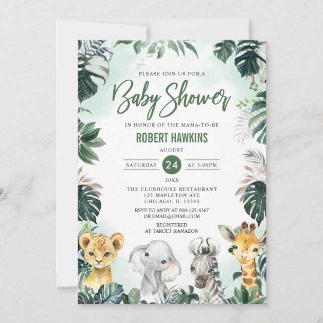 Invitación Baby Shower: Animal Safari Boy (Anverso)