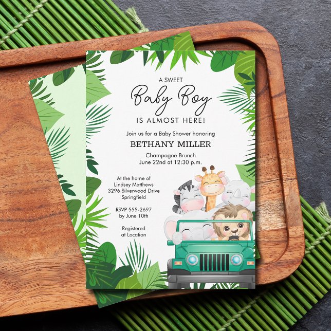 Invitación Baby Shower: Animal Safari Boy (Jungle safari baby shower invitations)