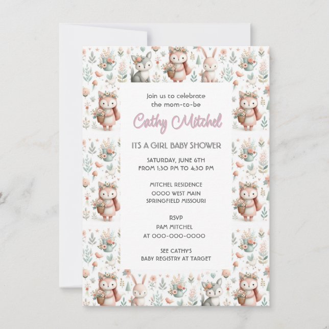 Invitación Baby Shower Animales del Bosque  (Anverso)