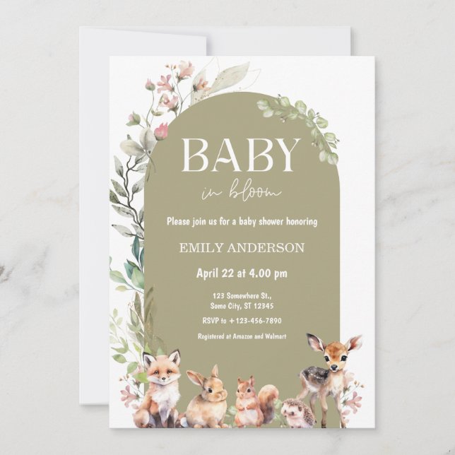 Invitación Baby Shower Animales del Bosque Boho (Anverso)