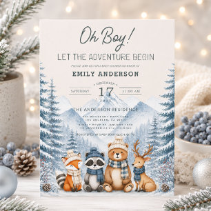 Invitación Baby Shower Animales del Bosque Invernal