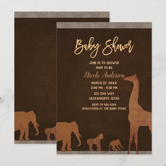 Invitación Baby Shower: Animales del Zoológico de la Selva Sa (Anverso / Reverso)