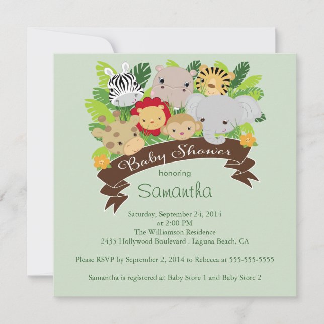 Invitación Baby Shower: Animales Safari de la selva moderna (Anverso)