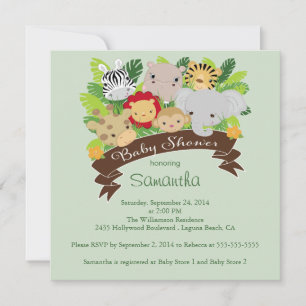 Invitación Baby Shower: Animales Safari de la selva moderna